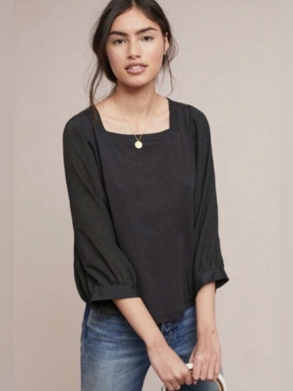 Anthropologie Akemi + Kin Decker Square Neck Balloon Sleeve Top Black Small - Picture 2 of 14